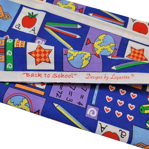 Cotton Fabric Back to School Books Pencils Clocks Apples 63x42 Logantex - Picture 5 of 10